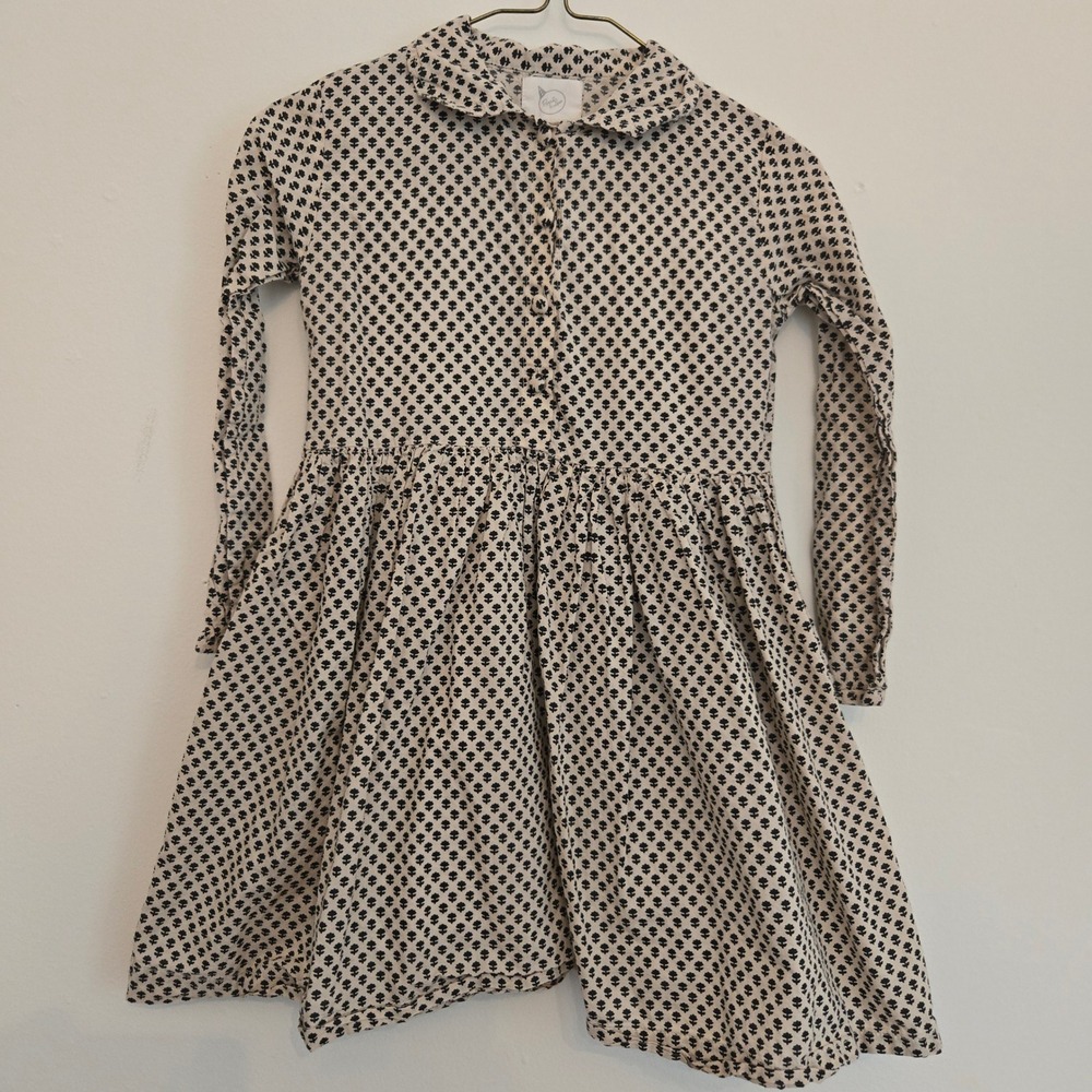 Parrot Lane Long Sleeve Block Print Floral Dress‎ Cream Black Size 4Y